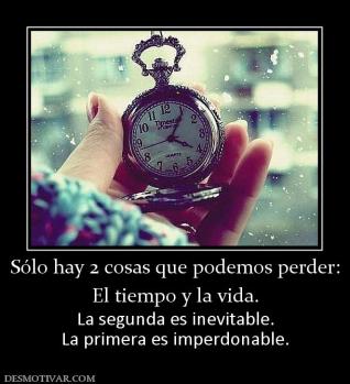 Sólo hay 2 cosas que podemos perder: El tiempo y la vida. La segunda es inevitable. La primera es imperdonable.