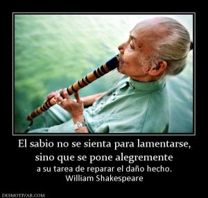 El sabio no se sienta para lamentarse, sino que se pone alegremente  a su tarea de reparar el daño hecho. William Shakespeare