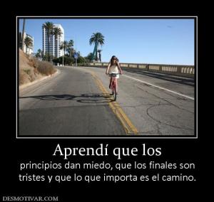Aprendí que los principios dan miedo, que los finales son tristes y que lo que importa es el camino.