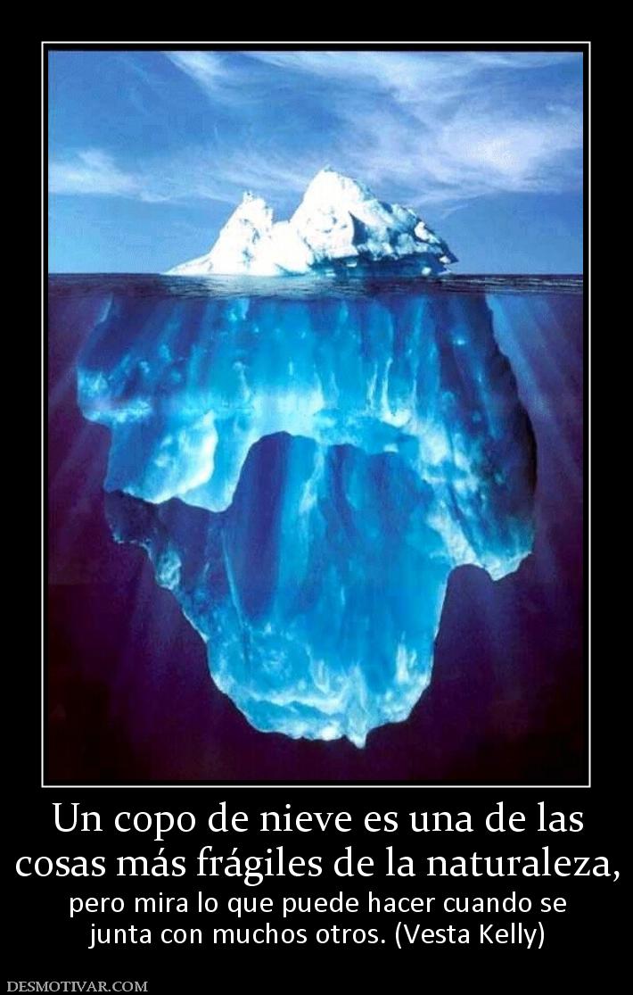 Un copo de nieve es una de las cosas más frágiles de la naturaleza, pero mira lo que puede hacer cuando se junta con muchos otros. (Vesta Kelly)
