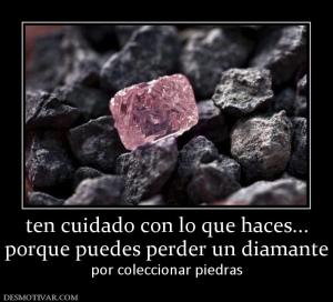 ten cuidado con lo que haces... porque puedes perder un diamante por coleccionar piedras