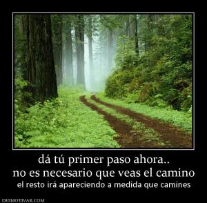 dá tú primer paso ahora.. no es necesario que veas el camino el resto irá apareciendo a medida que camines