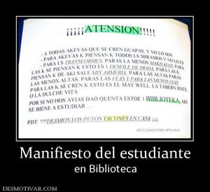 Manifiesto del estudiante en Biblioteca