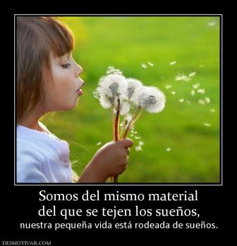 Somos del mismo material del que se tejen los sueños, nuestra pequeña vida está rodeada de sueños.