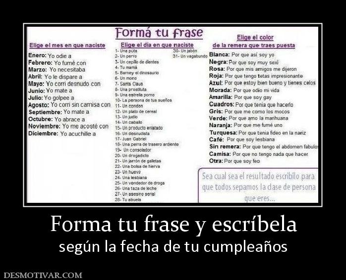 Forma tu frase y escríbela según la fecha de tu cumpleaños