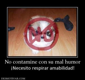 No contamine con su mal humor ¡Necesito respirar amabilidad!