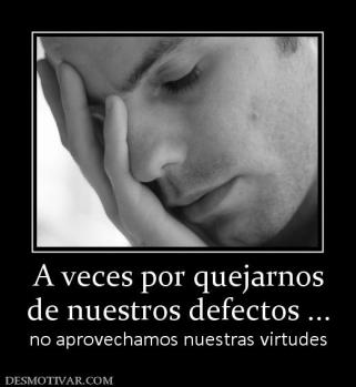 A veces por quejarnos de nuestros defectos ... no aprovechamos nuestras virtudes