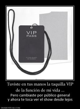 Tuviste en tus manos la taquilla VIP de la función de mi vida ... Pero cambiaste por público general y ahora te toca ver el show desde lejos