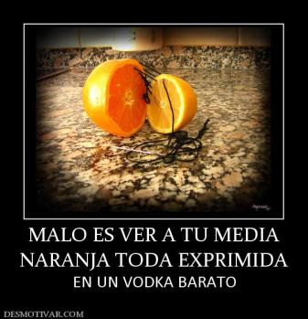 MALO ES VER A TU MEDIA NARANJA TODA EXPRIMIDA EN UN VODKA BARATO
