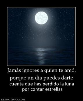 Jamás ignores a quien te amó, porque un día puedes darte  cuenta que has perdido la luna  por contar estrellas