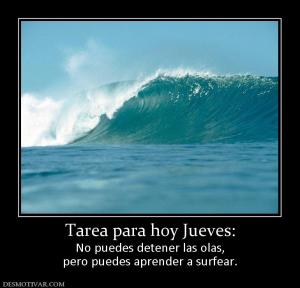 Tarea para hoy Jueves: No puedes detener las olas, pero puedes aprender a surfear.