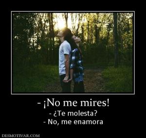 - ¡No me mires! - ¿Te molesta? - No, me enamora