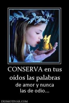 CONSERVA en tus oídos las palabras  de amor y nunca las de odio...