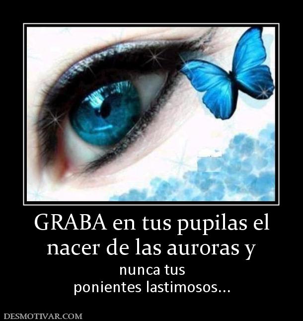 GRABA en tus pupilas el nacer de las auroras y  nunca tus ponientes lastimosos...