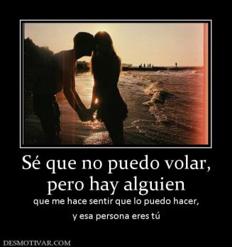 Sé que no puedo volar, pero hay alguien  que me hace sentir que lo puedo hacer, y esa persona eres tú