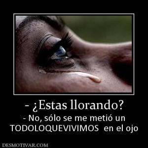 - ¿Estas llorando? - No, sólo se me metió un TODOLOQUEVIVIMOS  en el ojo