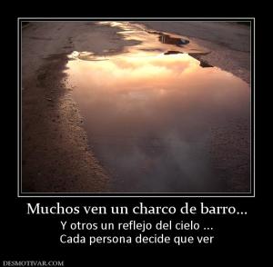 Muchos ven un charco de barro... Y otros un reflejo del cielo ... Cada persona decide que ver
